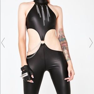 Dolls Kill black catsuit with chains
